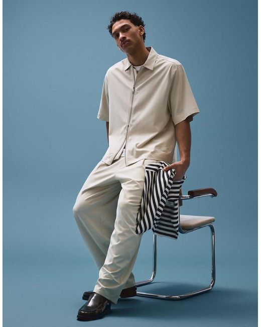 Bershka Blue Fluid Super baggy Darted Trousers for men