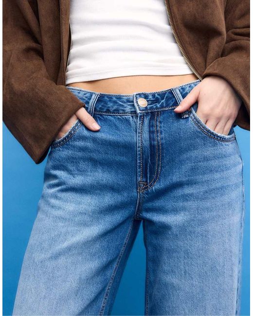 Stradivarius Blue Tall D91 Low-Rise Wide-Leg Jeans