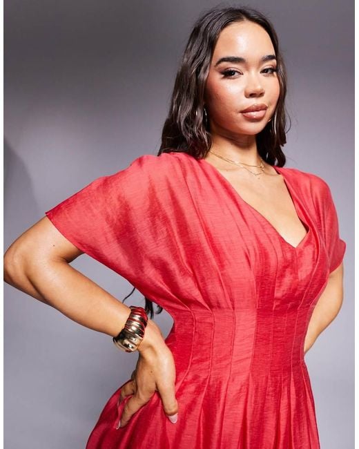 Forever New Red Puff Sleeve Maxi Dress