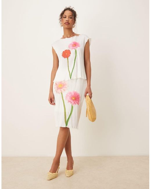 Tyler McGillivary Natural Hazel Crinkle Flower Motif Midi Skirt Co-ord