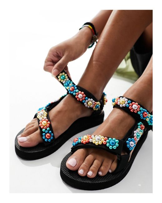 ARIZONA LOVE Black – trekky – sandalen mit mehrfarbiger perlenverzierung