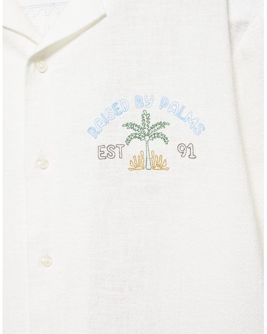 Pull&Bear Natural Short Sleeve Palm Tree Shirt for men