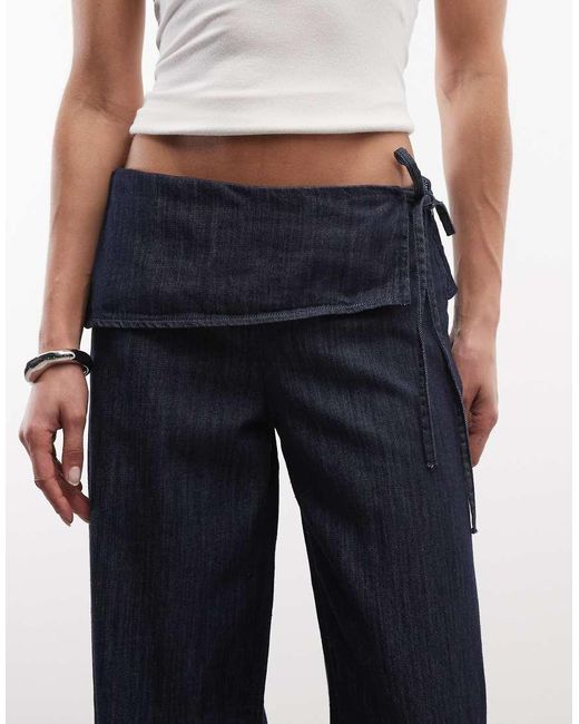 Reclaimed Vintage Blue Indigo Chambray Pants With Tie Detail