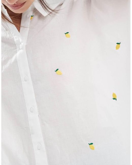 ONLY White Boxy Shirt With Lemon Embroidery