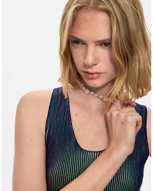 Desigual Blue Iridescent Knit Strap Top