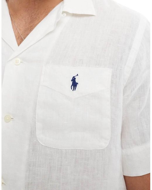 Camisa Blanca De Corte Clásico Extragrande Y Manga Corta Con Cuello De Solapas Y Logo De Icono De Lino De (Parte De Un Conjunto) Polo Ralph Lauren de hombre de color White