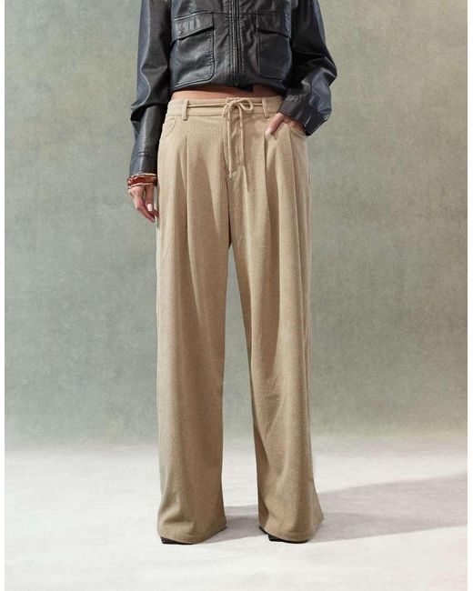 Lioness Green Corduroy Slouchy Low Rise Tie Detail Wide Leg Trousers