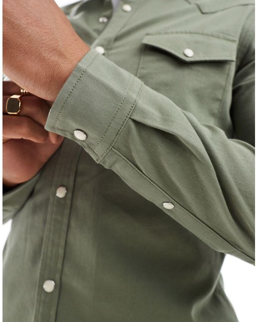 Chemise ajustée en jean style western ASOS pour homme en coloris Green
