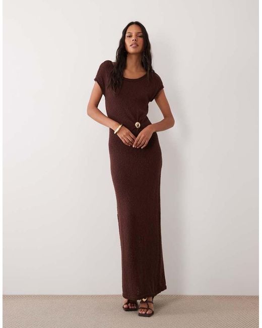 4th & Reckless Brown Knit Metal Hardware Ruched Waist Detail Maxi Dress