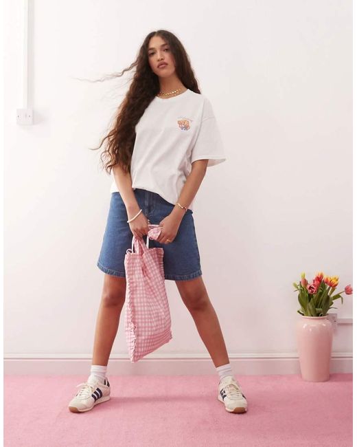 Miss Selfridge Pink Les Croissant Oversized Tee