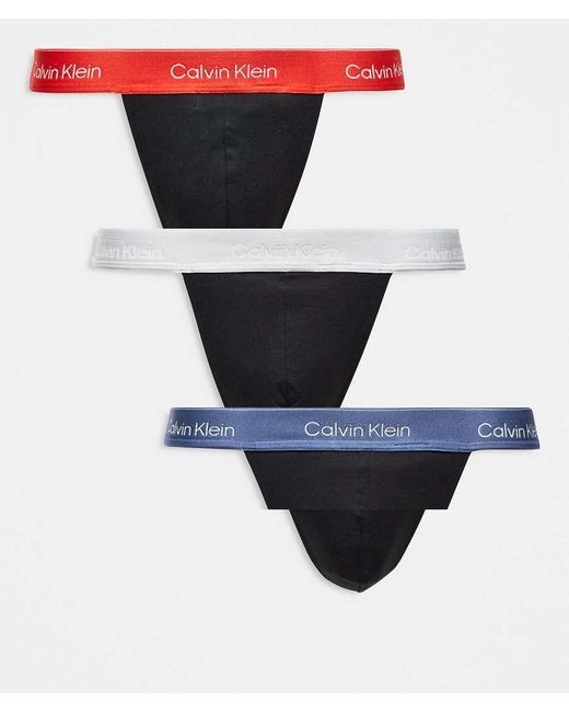 Pack De 3 Tangas Negros Con Cinturillas De Color Rojo Y Azul De Algodón Elástico Icon Cotton Stretch De Calvin Klein de hombre de color Multicolor