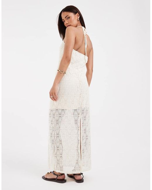 Vero Moda White Stretch Lace Halter Maxi Dress
