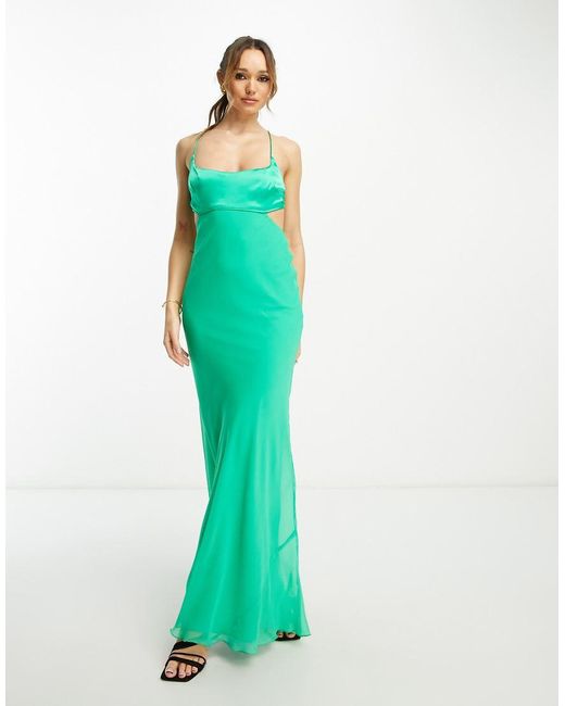 ASOS Green Us Exclusive Satin Mix Cami Cut Out Waist Maxi Dress With Cross Strap Detail