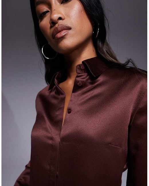 ASOS Blue Slim Fitted Satin Shirt
