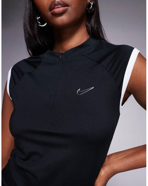 Nike Blue Sleeveless Fitted Half Zip Top