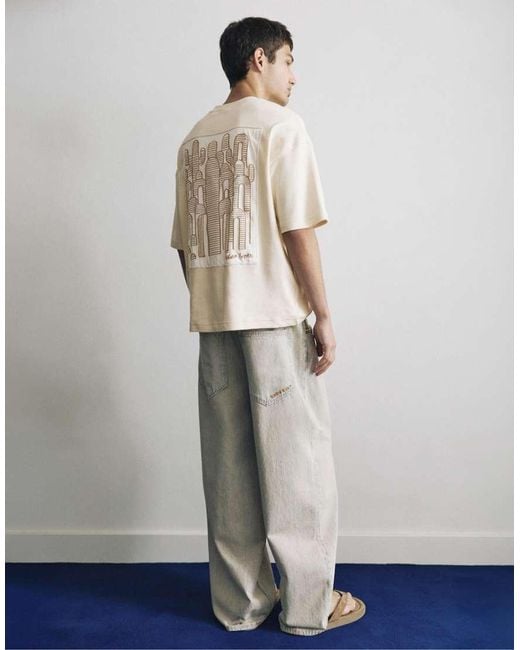 Pull&Bear Natural Heavyweight Short Sleeve Graphic T-shirt for men