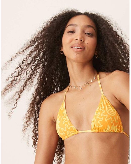 Mango Orange Tie Neck Sun Printed Bikini Top