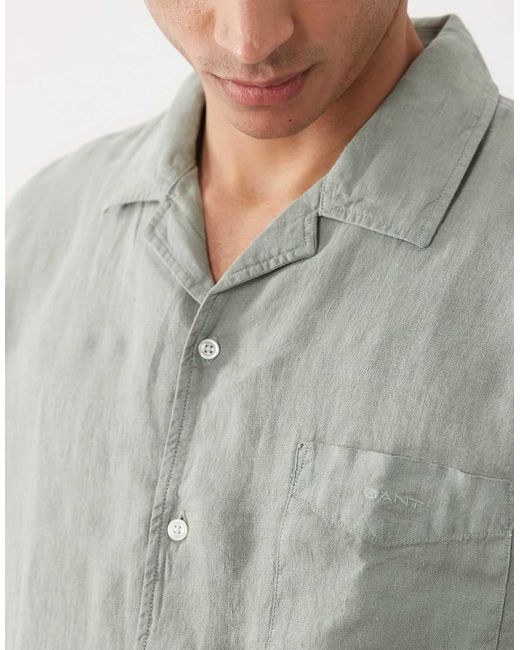 Gant Gray Garment Dyed Open Collar Linen Shirt for men