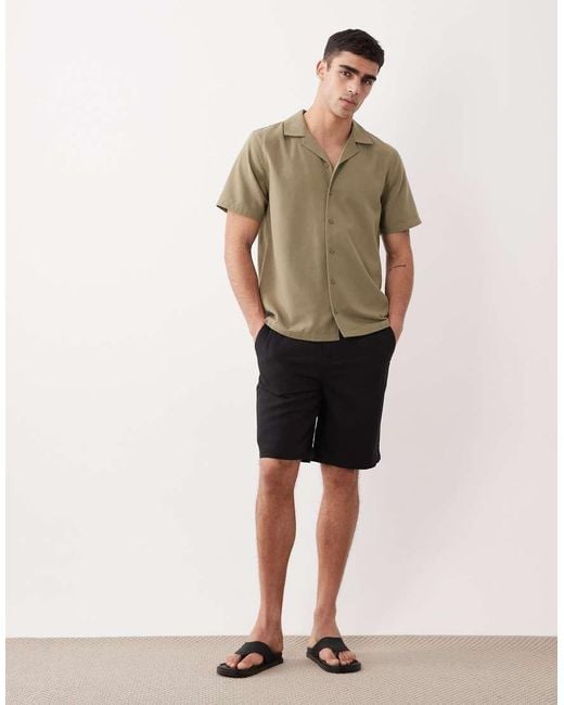 New Look Natural Linen Look Revere Shirt for men
