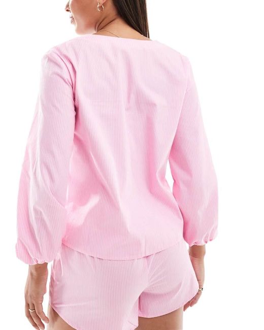 Luna Pink Tie Pyjama Top