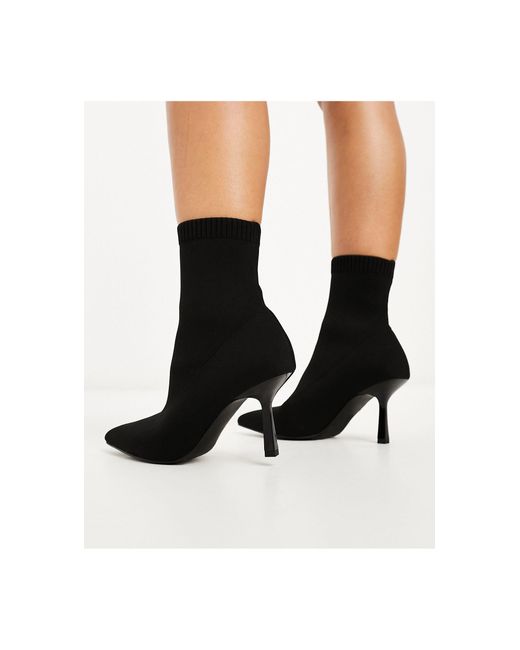 ASOS Black Wide Fit Rosetta Kitten Heel Sock Boots