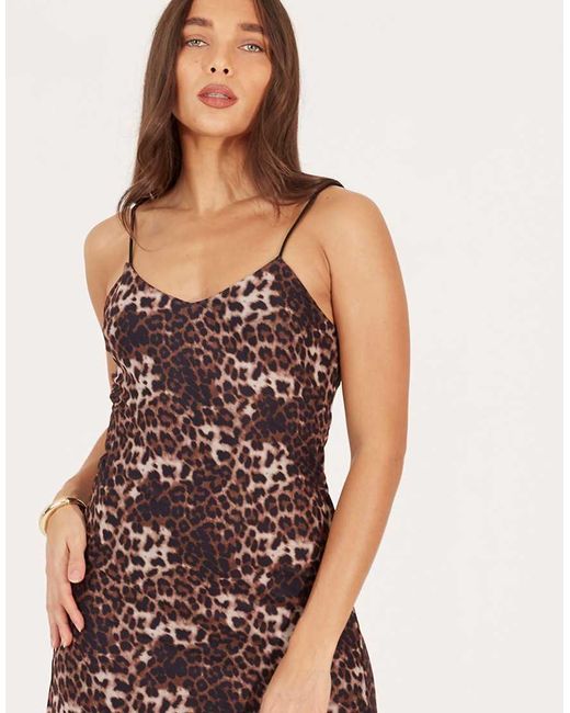 Brave Soul Natural Strappy Leopard Print Maxi Dress With Split