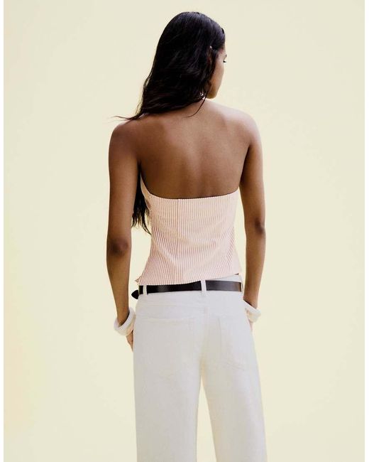 Bershka Natural Front Zip Top