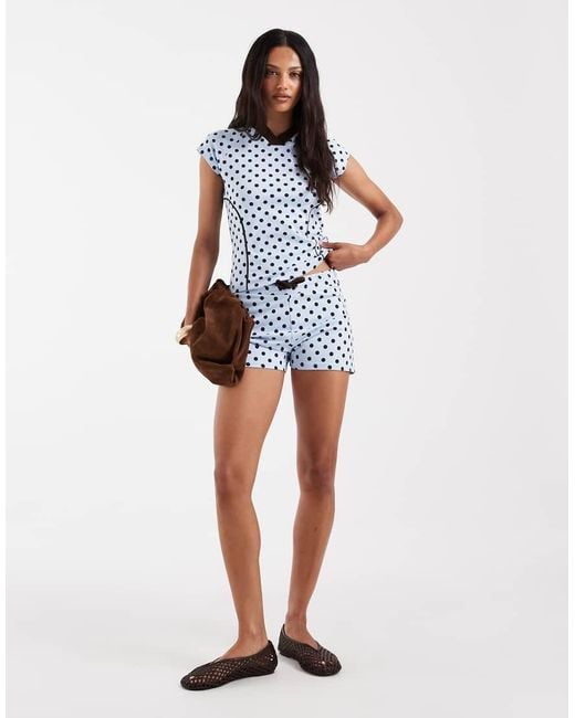 ASOS White Polka Dot Sporty V Neck Top Co-ords