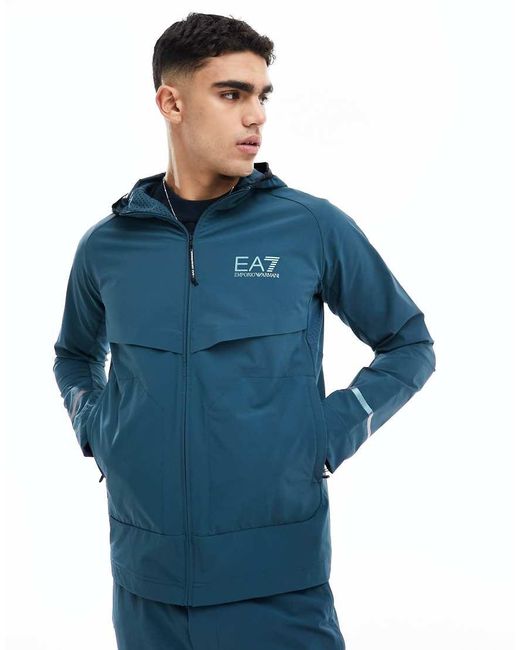 Cortavientos Con Capucha Y Logo De Nailon De Armani (Parte De Un Conjunto) EA7 de hombre de color Blue