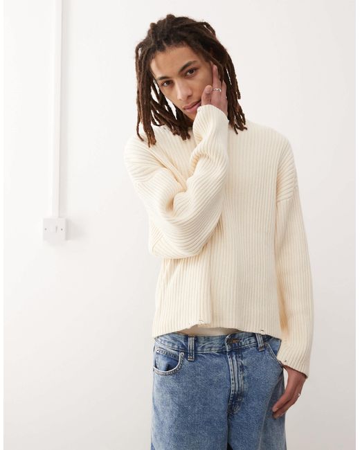 Weekday Natural Arthur Chunky Rib Jumper With Distressed Hem Detail for men