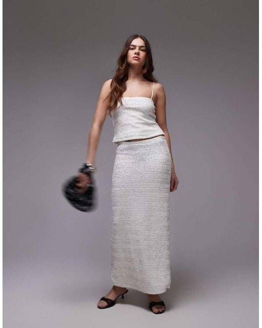 TOPSHOP Gray Premium Sequin Midi Skirt
