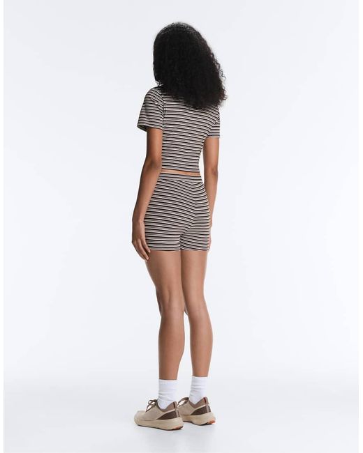 Oysho White Comfortlux Striped Short-Sleeve Polo Shirt
