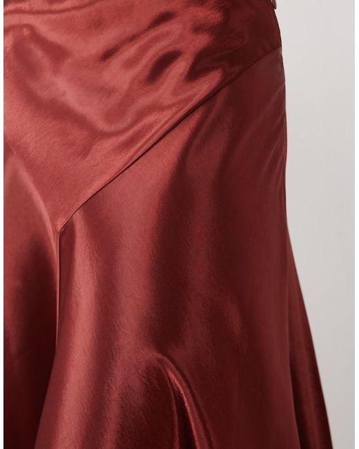 Bardot Red Satin High Waist Maxi Skirt