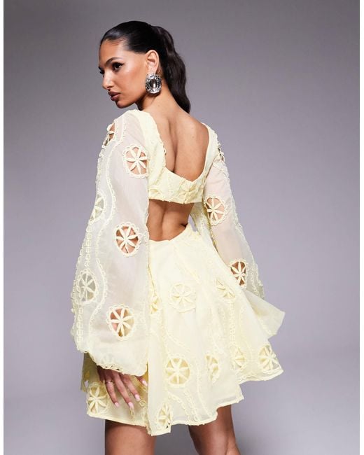 Bardot Lace Cut Out Mini Dress in Yellow | Lyst