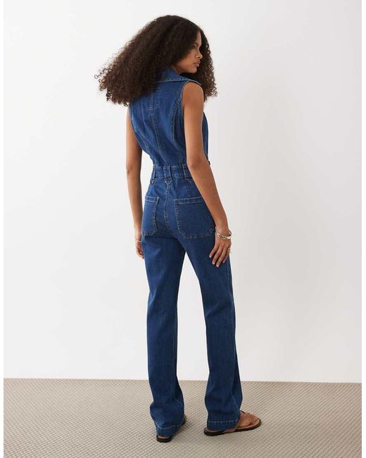 River Island Blue Denim Jumpsuit