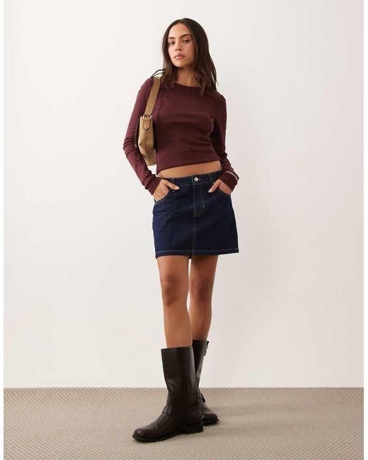 Gina Tricot Red Jersey Rib Round Neck Long Sleeve Top