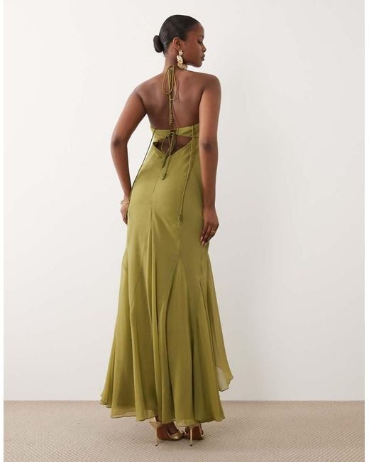 ASOS Green Maxi Dress With High-low Volume Hem