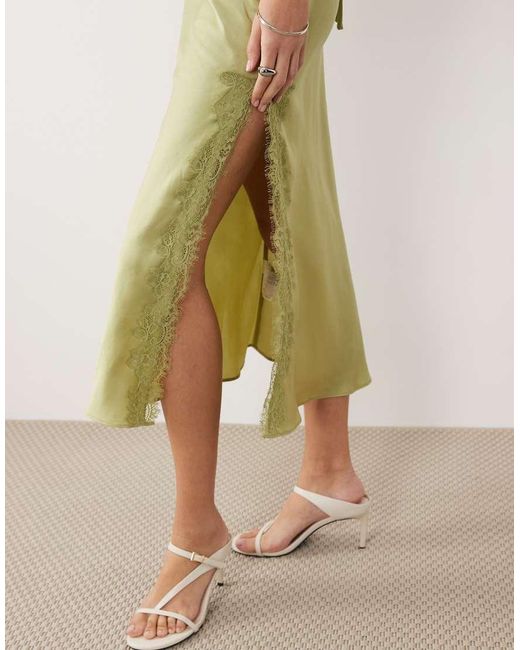 New Look Natural Lace Trim Slip Midi Dress