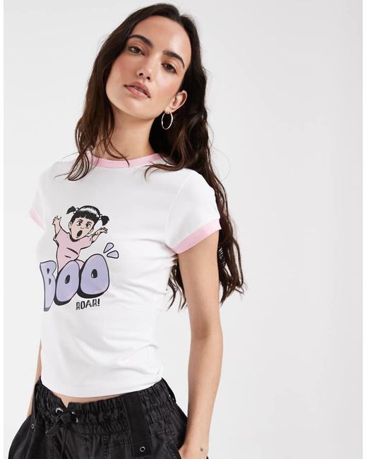 ASOS White Disney Baby Tee Ringer With Boo Print
