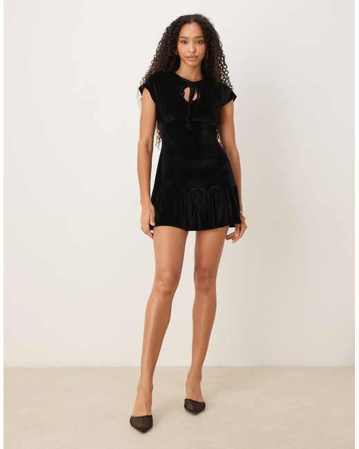 ASOS Black Velvet Keyhole Drop Waist Mini Dress