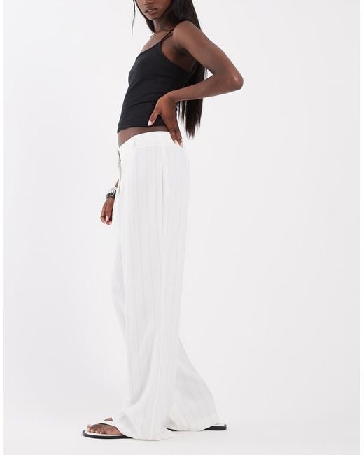 River Island White Pinstriped Wide Leg Tailored Pants