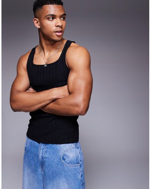 ASOS – geripptes trägertop in Blue für Herren