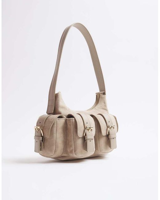 River Island White Faux Suede Buckle Pocket Utility Bag