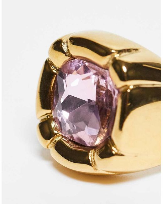 Kaiia Metallic Exclusive Stainless Steel Pink Stone Pillow Ring