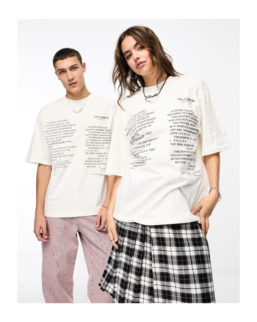 Collusion White Unisex Ecru Oversized T-shirt With Text Print