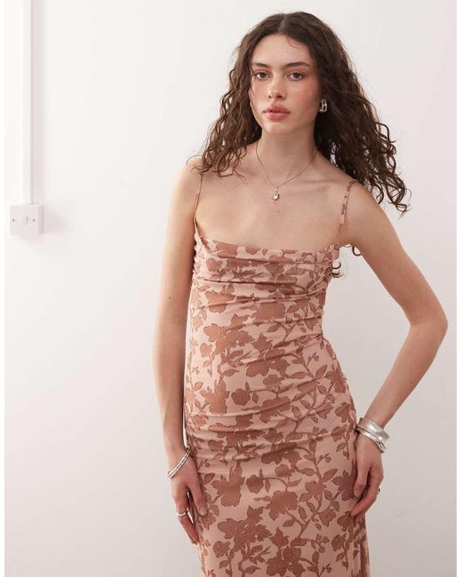 Motel Pink Dasita Cowl Neck Maxi Floral Print Dress