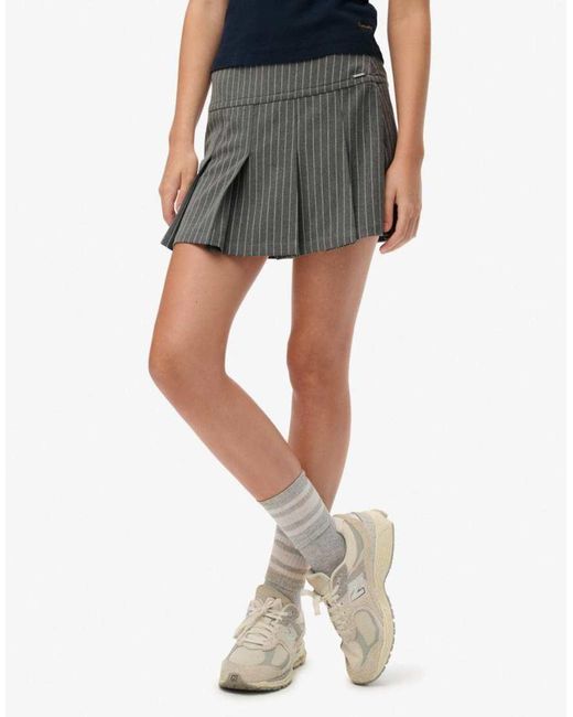 Superdry Gray Pinstripe Pleat Mini Skirt