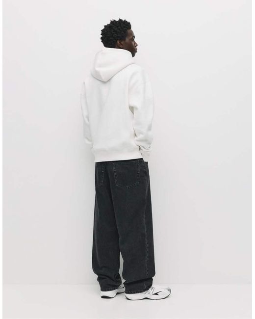Pull&Bear White Basic Hoodie for men