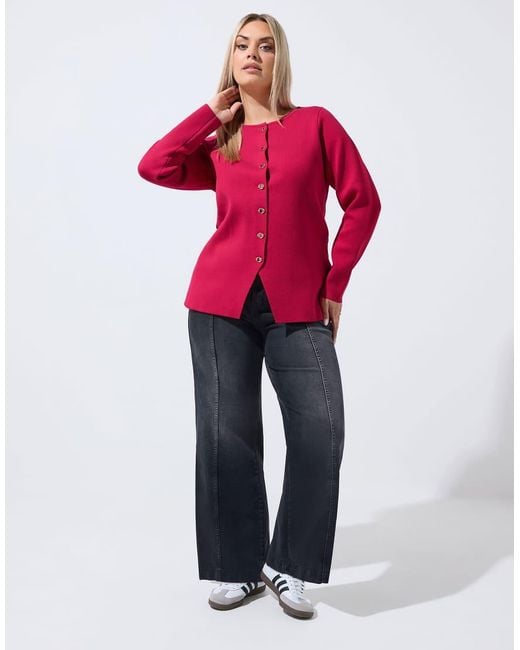 Yours Clothing Red Long Sleeve Knitted Top