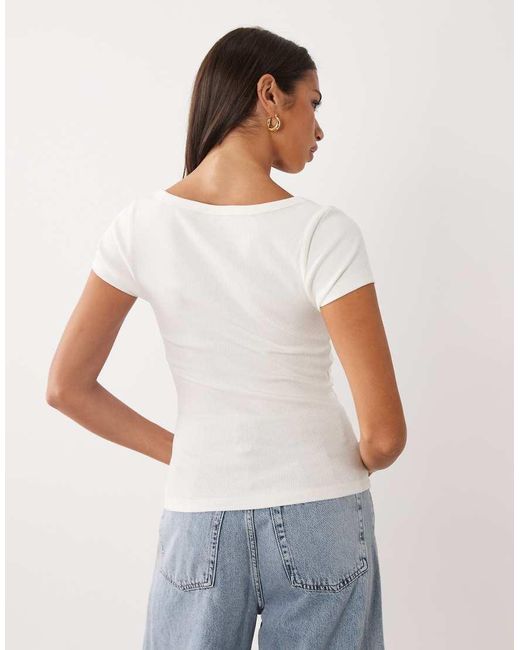 ASOS White Ribbed Scoop Neck Henley Baby Tee